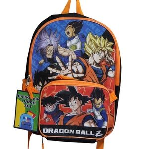 Bioworld Kids 16" Dragon Ball Z Backpack & Lunch‎ Bag Set Black Orange NWT